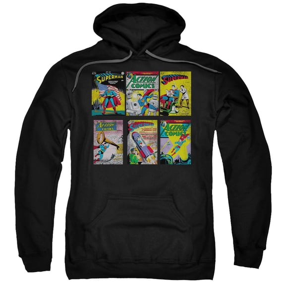 Superman Covers Adult Pullover Hoodie Sweatshirt Black