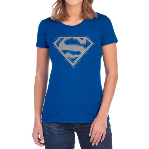 Superman Crimson & Gray Shield Women's T Shirt, Royal, Medium