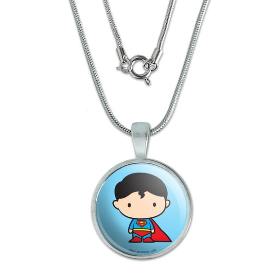 Superman Cute Chibi Character 0.75" Pendant with Sterling Silver Plated Chain