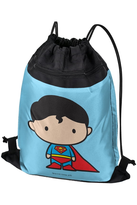 Superman Cute Chibi Character Drawstring Backpack Sports Bag Sackpack 17" x 13", Perfect for Gym, Yoga or Practice
