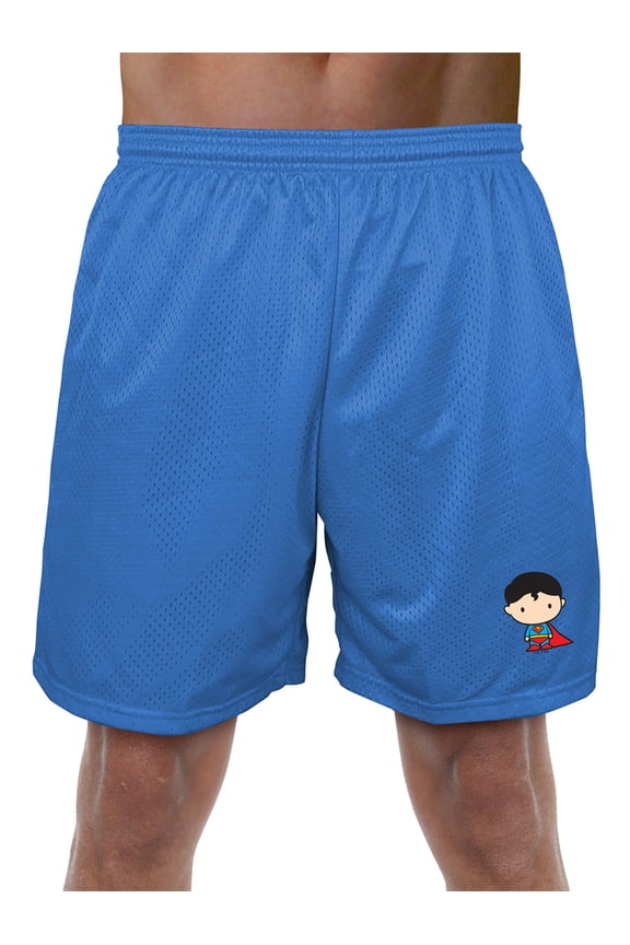 Superman Cute Chibi Character Mens Lined Mesh Shorts, Royal, Small