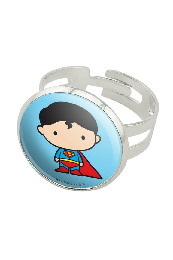 Superman Cute Chibi Character Silver Plated Adjustable Novelty Ring