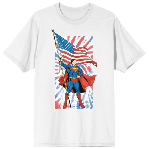 Superman DC Comic Superhero American Flag Mens White Graphic Tee-M
