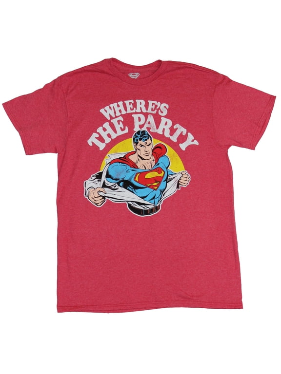 Superman (DC Comics) Mens T-Shirt - Where's the Party Shirt Ripping Supes Image (Small)