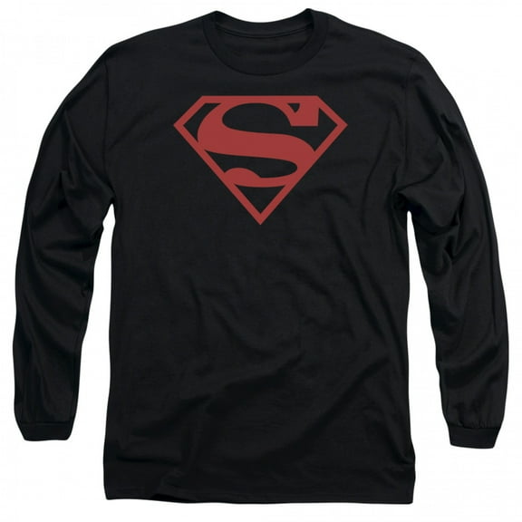 Superman Red on Black Shield Long-Sleeve T-Shirt-Small