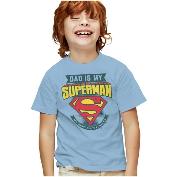 Superman Dad Is My Kids T Shirt (Small) for Youth Toddler Boys and Girls, Light Blue