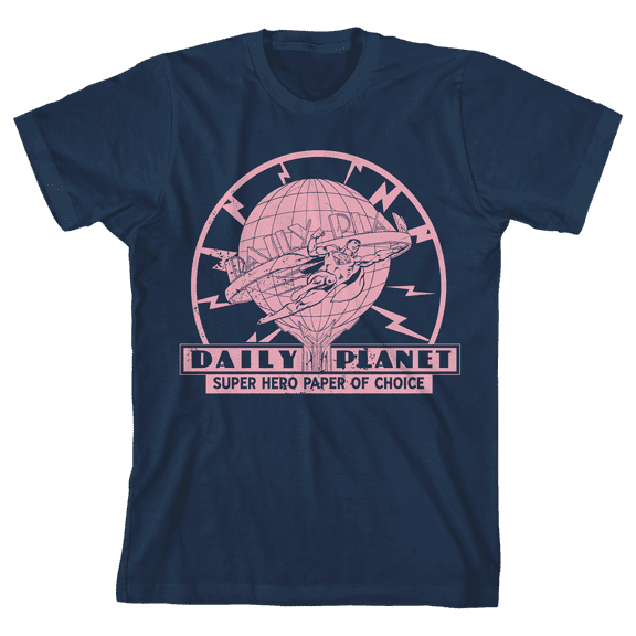 Superman Daily Planet Distressed Logo Youth Navy Blue Crew Neck Short Sleeve Tee-Medium