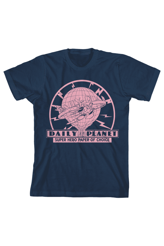 Superman Daily Planet Distressed Logo Youth Navy Blue Crew Neck Short Sleeve Tee-XS