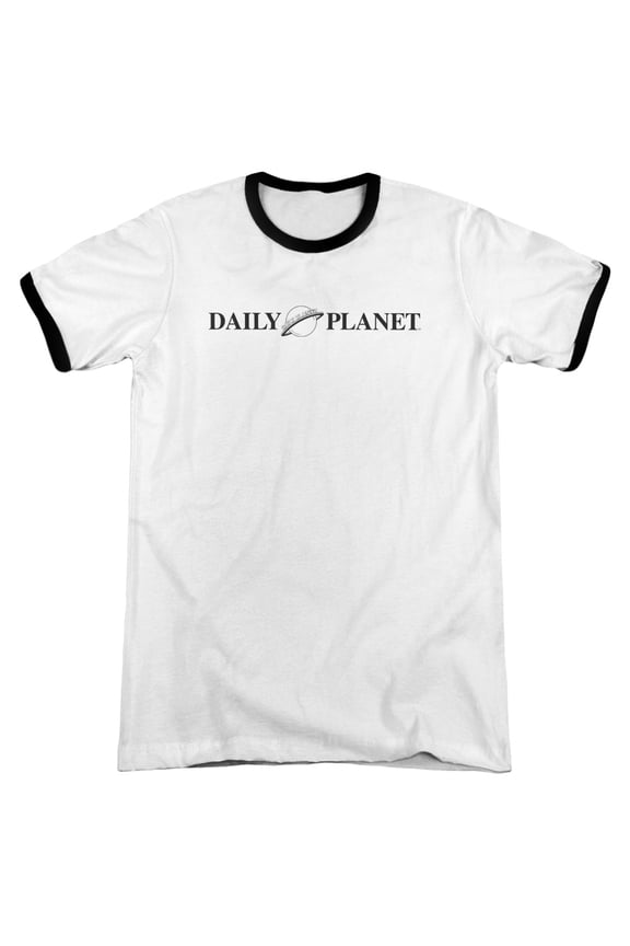Superman Daily Planet Logo Adult Ringer T-Shirt White Black