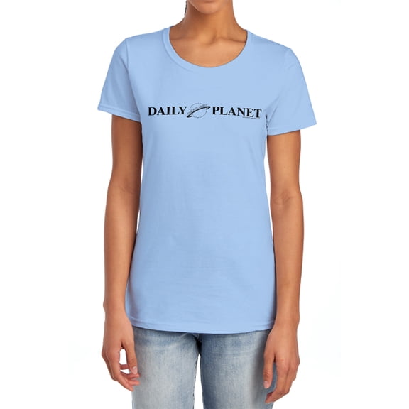 Superman Daily Planet Logo Women's T Shirt, Light Blue, Small