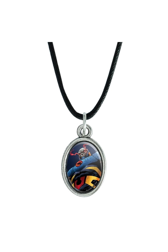 Superman Darkseid Character Antiqued Oval Charm Pendant with Black Satin Cord