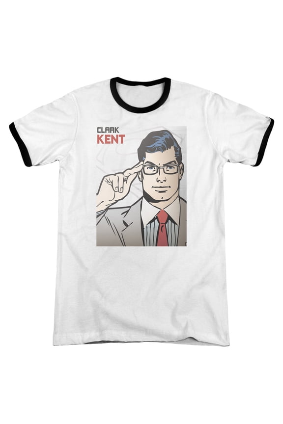 Superman(Dc) Clark Kent Cover Adult Ringer T-Shirt White Black
