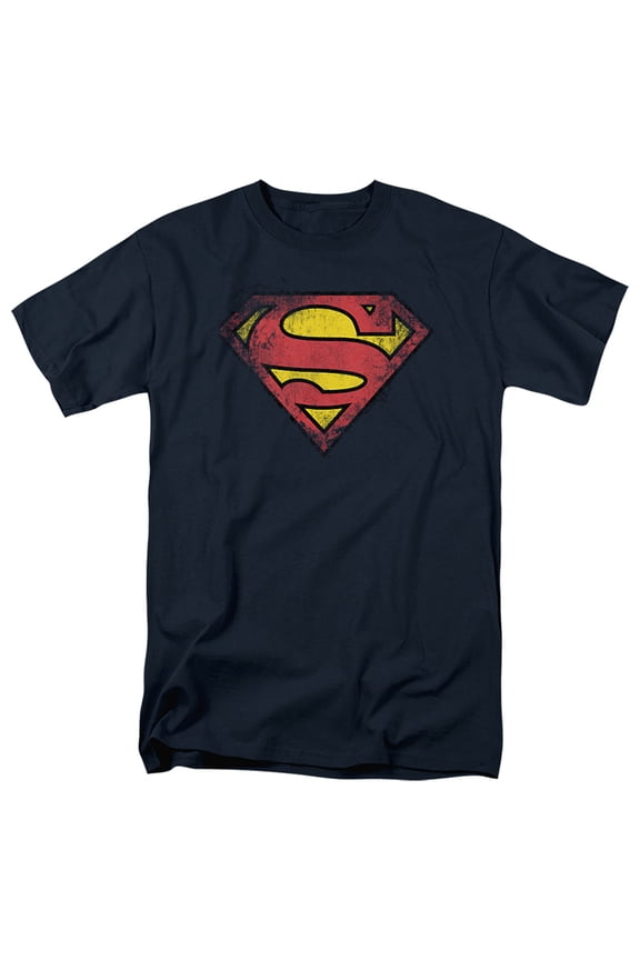 Destroyed Supes Logo Unisex Adult T Shirt, Navy, X-Large