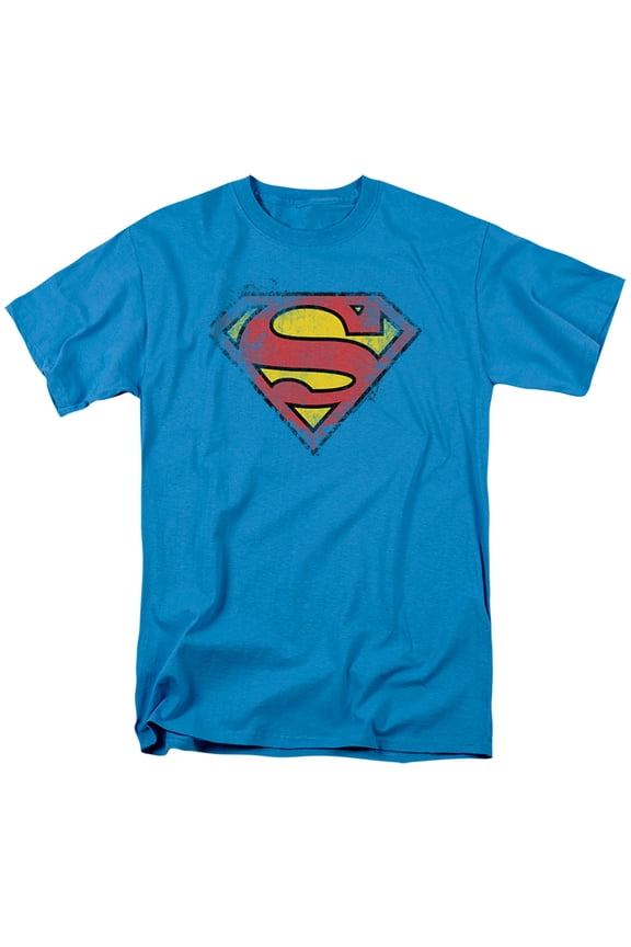 Destroyed Supes Logo Unisex Adult T Shirt, Turquoise, Medium