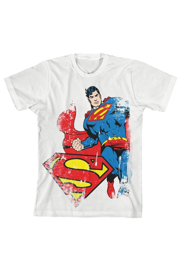 Superman Distressed Art Boy's White T-shirt-X-Small