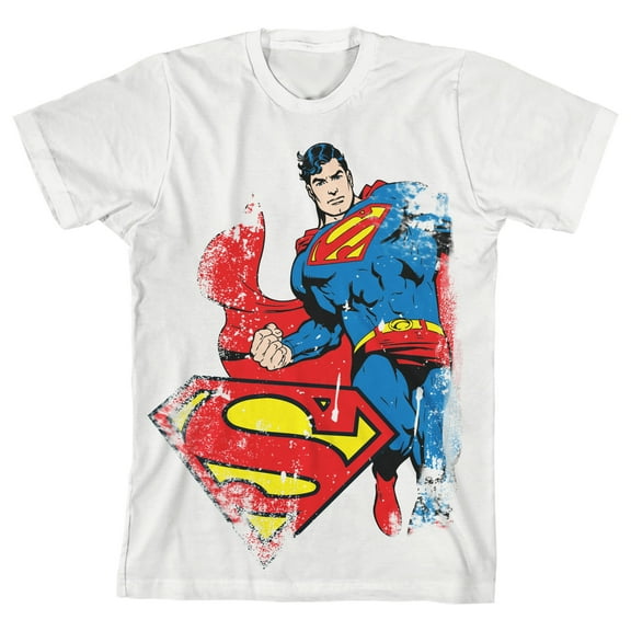Superman Distressed Art Toddler Boy's White T-shirt-3T