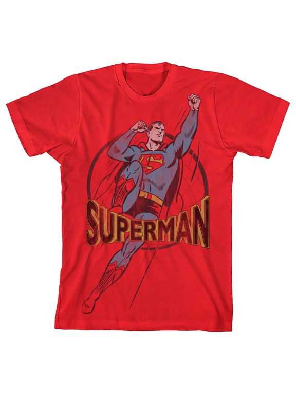 Superman Distressed Flying Pose Boy's Red T-shirt-XL