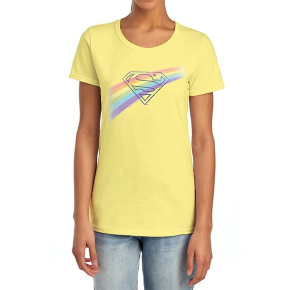 Superman Distressed Outline Women's T Shirt, Banana, Medium