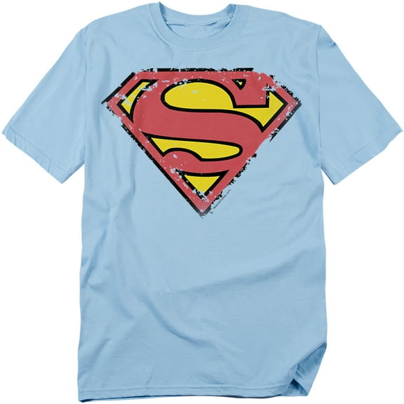 Superman T-Shirt Distressed Shield Unisex Graphic Tee For Men & Women Light Blue