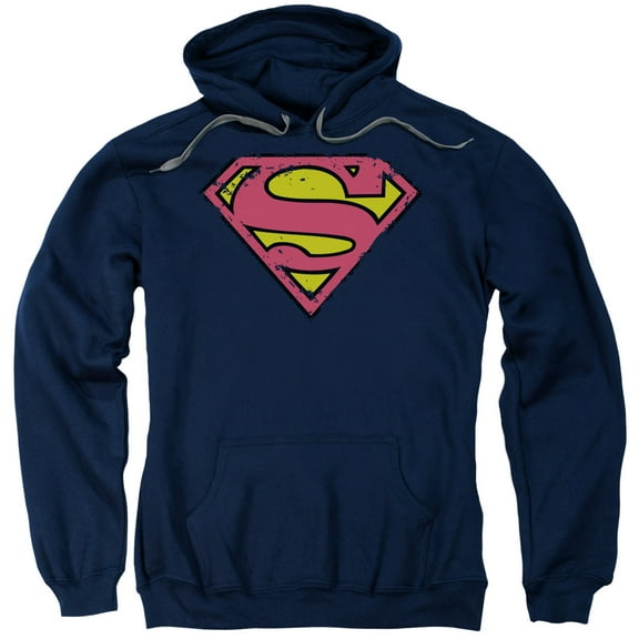 Superman Men's Distressed Shield Hooded Sweatshirt Small Blue