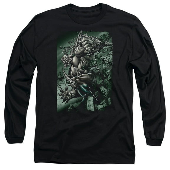 Superman Doomsday Destruction Long Sleeve Adult 18/1 T-Shirt Black