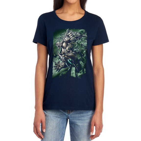 Superman Doomsday Destruction Women's T Shirt, Navy, Large