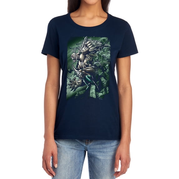 Superman Doomsday Destruction Women's T Shirt, Navy, Large