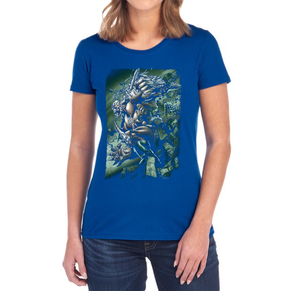 Superman Doomsday Destruction Women's T Shirt, Royal, Large