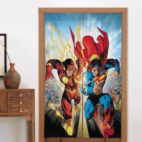 Superman Doorway Curtain Cute Blackout Windproof Window Door Curtain Tapestry Colorful Room Privacy Divider Curtains Home Decoration 2 Panels 34"x56"