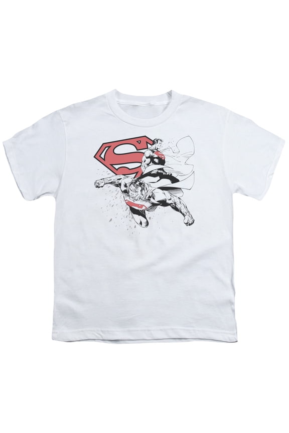 Sportswear SM1329-YT-2 Superman Double The Power Youth Short Sleeve T-Shirt, White - Medium