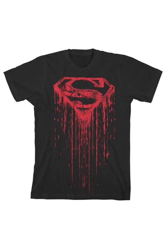 Superman Dripping S Shield Youth Black Graphic Tee-Large