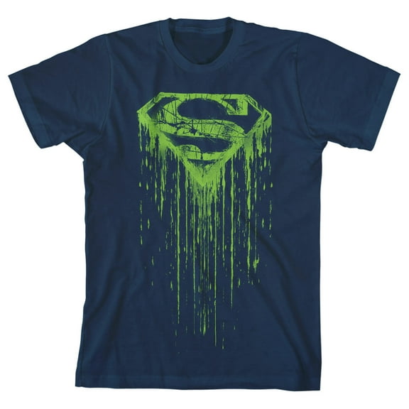 Superman Dripping S Shield Youth Navy Blue Graphic Tee-Medium