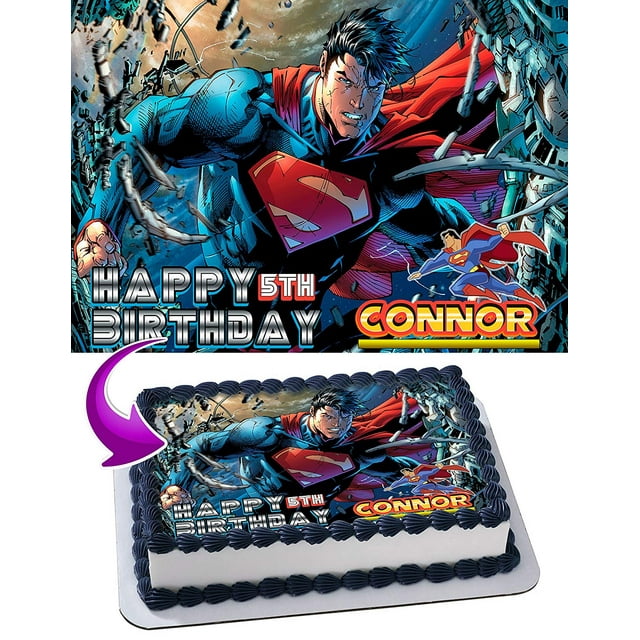 Superman Edible Cake Image Topper Personalized Birthday Party 1/4 Sheet