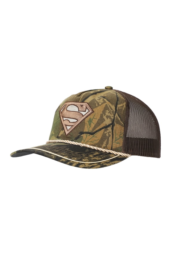 Superman Embroidered Logo Adult Camouflage Retro Trucker Hat