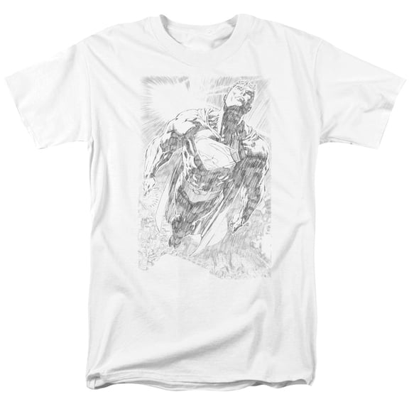 Superman Exploding Space Sketch Adult 18/1 T-Shirt White