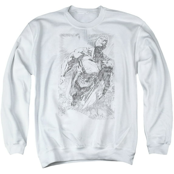 Superman Exploding Space Sketch Adult Crewneck Sweatshirt White