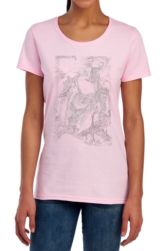 Superman Exploding Space Sketch Women's T Shirt, Pink, Large
