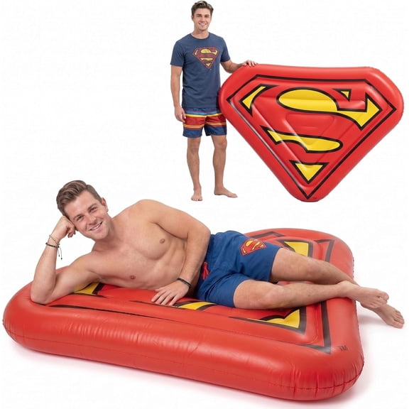 Superman Extra Large Pool Floats for Adult Heavy Duty, Inflatable Pool Rafts, Fun Pool Floatie, Lake Float, Floating Lounger