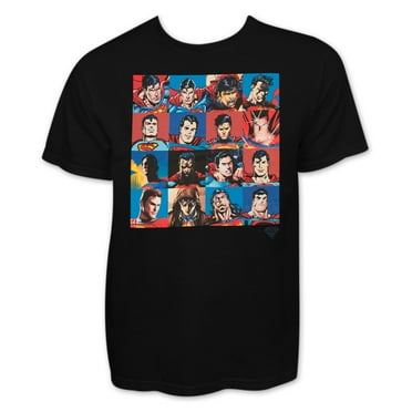 Superman Faces Men's Black T-Shirt, Small