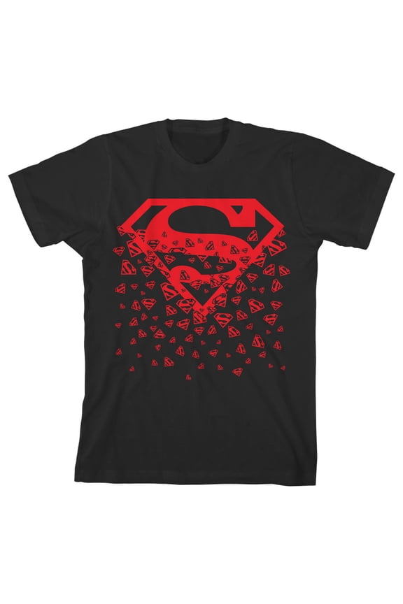 Superman Falling Logo Boy's Black T-shirt-Medium