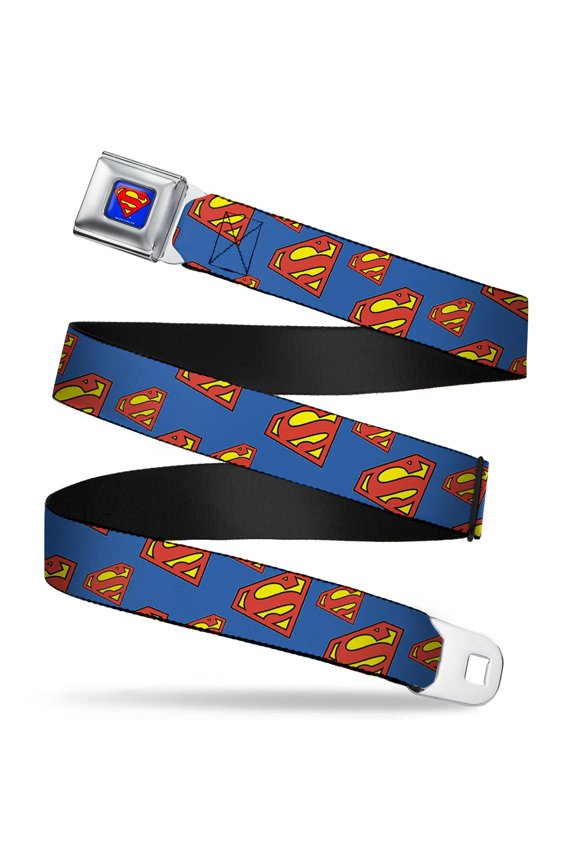 Fcg Blue 1.0" Chrome Super Shield Diagonal Royal Blue Red Webbing Web Belt 1.0" Wide