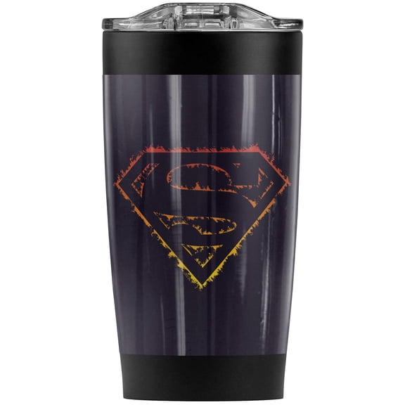 Superman Flame Outlined Logo Stainless Steel Tumbler 20 oz Coffee Travel Mug/Cup, Vacuum Insulated & Double Wall with Leakproof Sliding Lid | Great for Hot Drinks and Cold Beverages