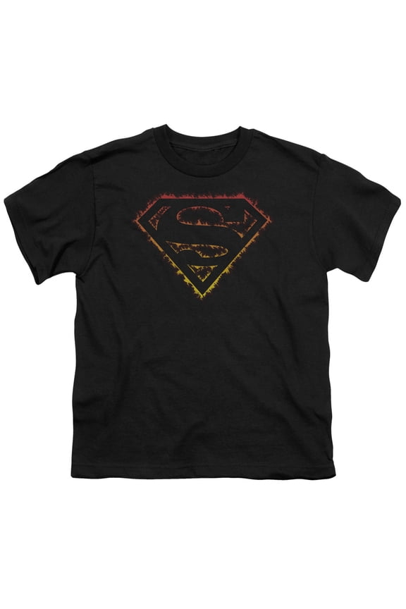 Superman - Flame Outlined Logo - Youth Short Sleeve Shirt - X-Large