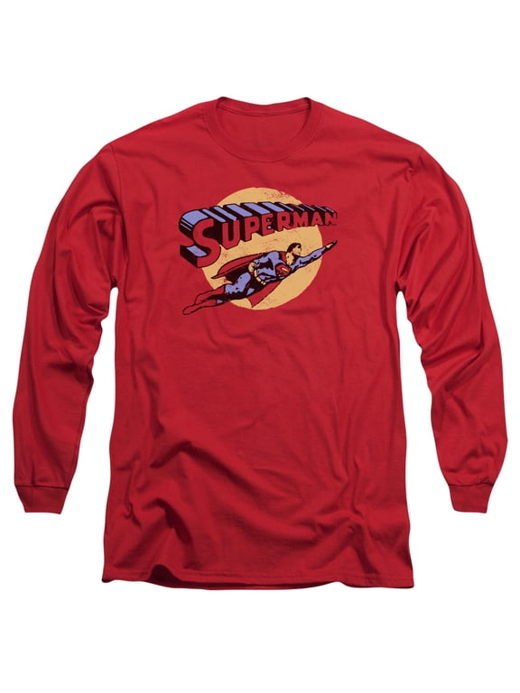 Superman Fly By Long Sleeve Adult 18/1 T-Shirt Red