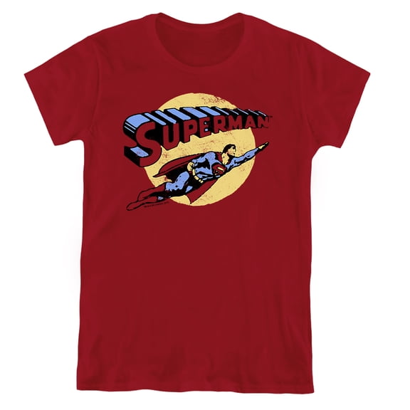 Superman Fly by Women's T Shirt, Cardinal, X-Large