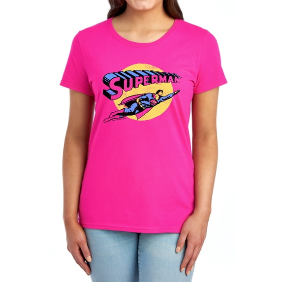 Superman Fly by Women's T Shirt, Hot Pink, Small