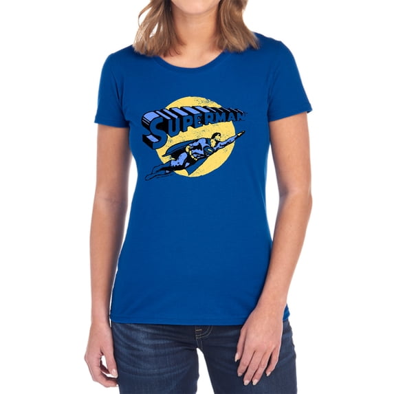Superman Fly by Women's T Shirt, Royal, Large