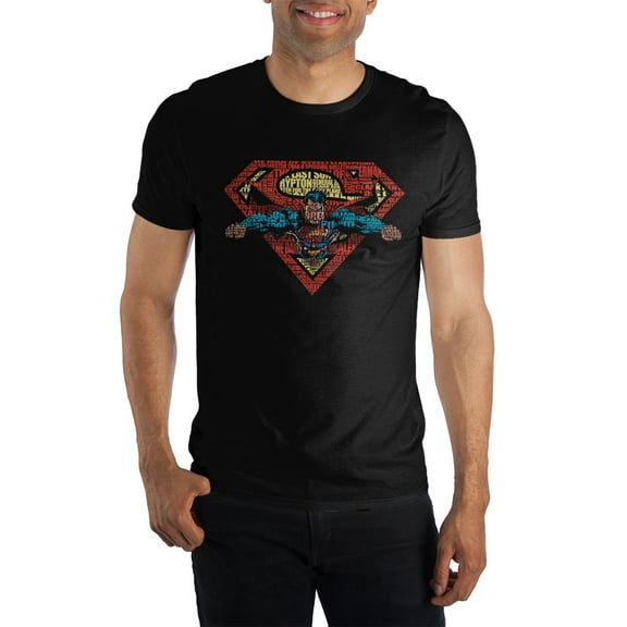 Superman Flying Flight Logo Men's Black T-Shirt Tee Shirt-Large