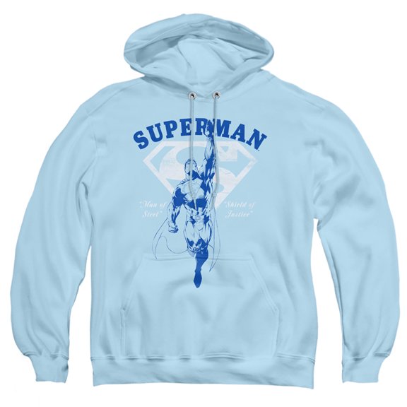Superman Flying Outline Adult Pull-Over Hoodie, Light Blue, Small