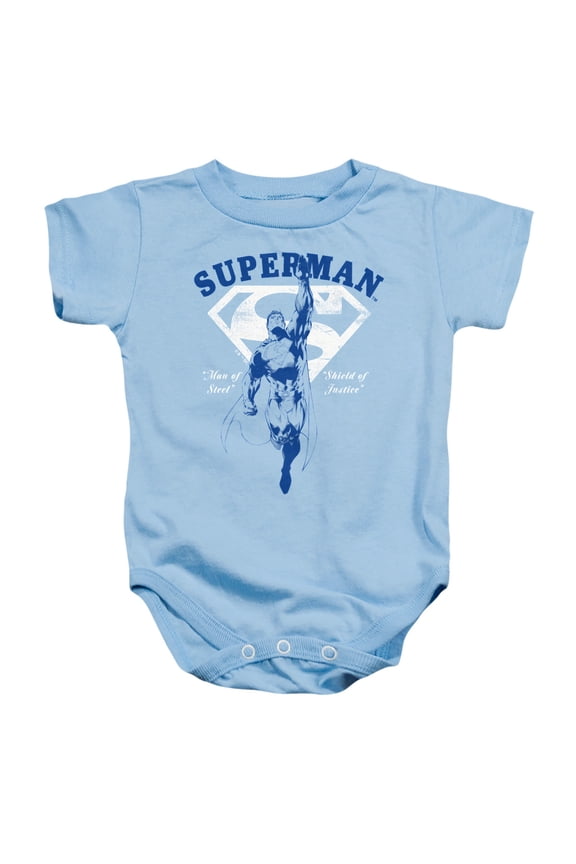 Superman Flying Outline Unisex Infant Snap Suit for Baby, Light Blue, Small